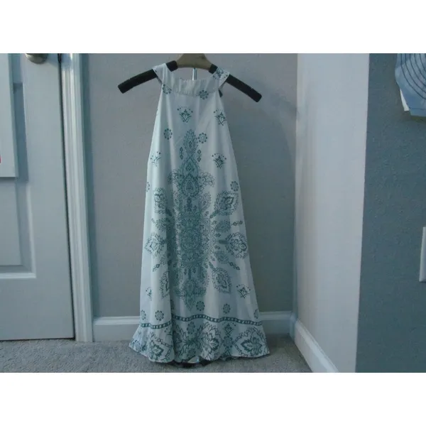 Lulus‎ Halter Mini Dress Large White Teal Blue Boho Mandala Medallion Print - Image 2