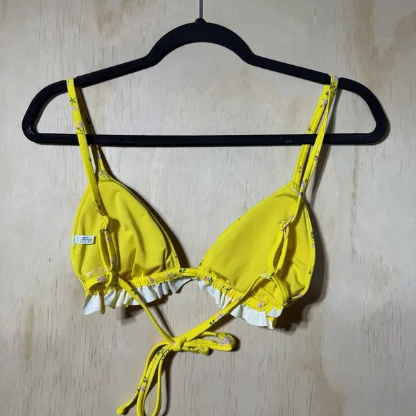 Aerie Yellow Floral Ruffle Bikini Top Triangle Swim Top‎ Women's Small - Image 3