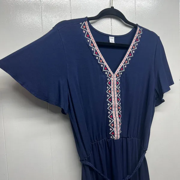 Old Navy Womens Dress Large Embroidered Flutter Sleeve Midi Stretch Boho Western - Image 8
