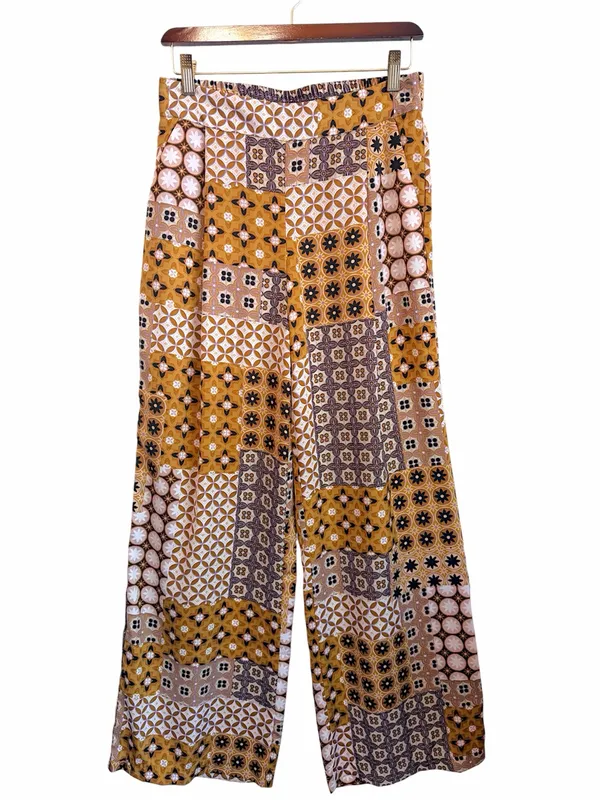 Drew mixed media print silky wide leg pants, pull up, pockets, highwaisted, sz S - Image 13