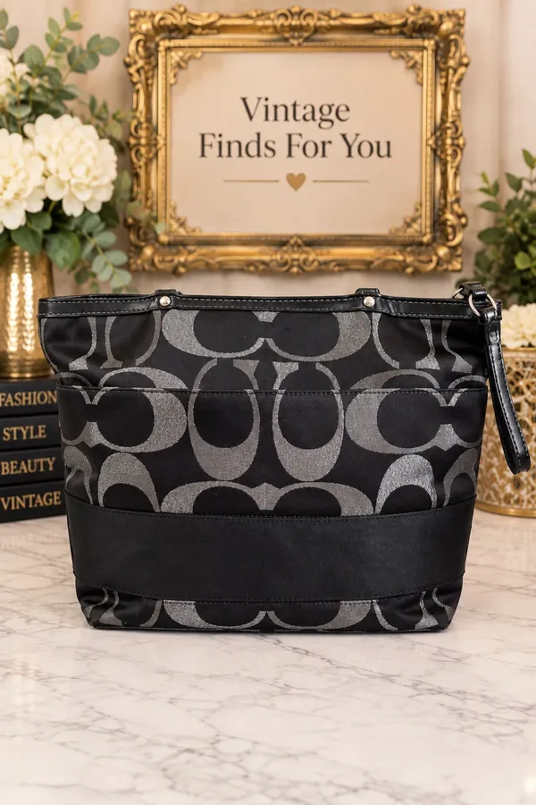 Coach Signature Black & Silver Jacquard Tote Bag – Style F20429 - Image 3