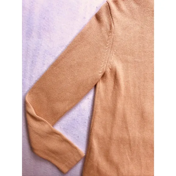Terry Lewis Sweater Womens Medium Tan Leather Trim Ramie‎ Cotton Mock Neck - Image 12