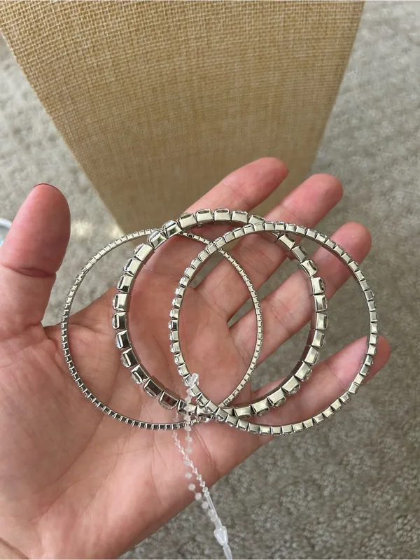 Mango Silver Crystal Bracelet Trio - White - Image 4
