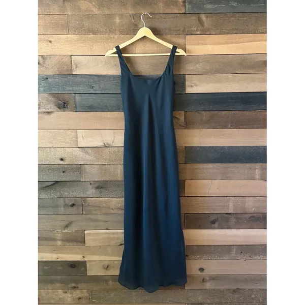 Vintage Hampton Nites Black Bias Cut Slip Dress Maxi Goth Minimalist 90s - Image 2