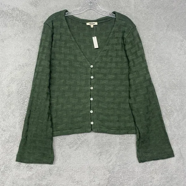 Madwell Sweater‎ Women XL Green Basket Weave Stitch Bell Sleeve Tee NU769 - Image 2
