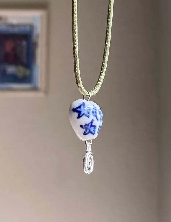 Handmade celestial porcelain heart bead & swirl unique boho fairy whimsical necklace🌙🌀🌟 - Image 6