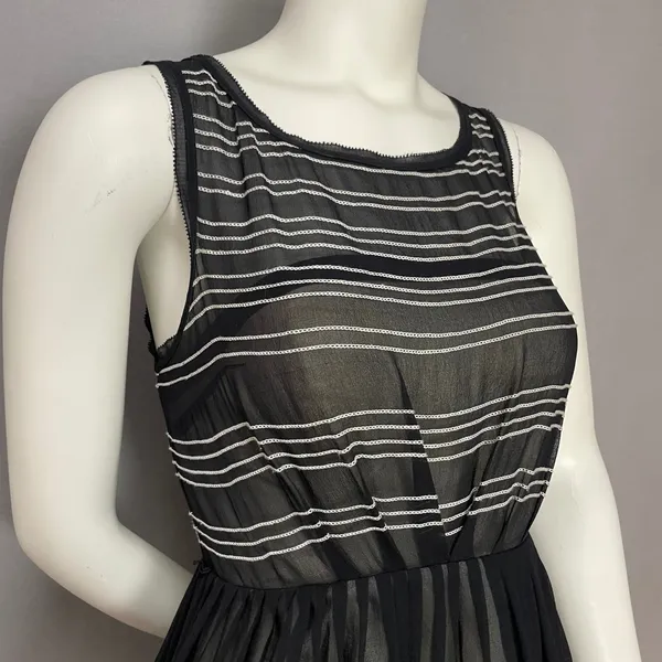 Anthropologie Hitherto Silk Dress Stripes Retro Sleeveless Fit‎ and Flare Black - Image 17