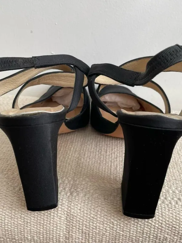 Vintage 90s Womens Satin Square Toe Ballerina Style Heels Size 7.5 Black - Image 4