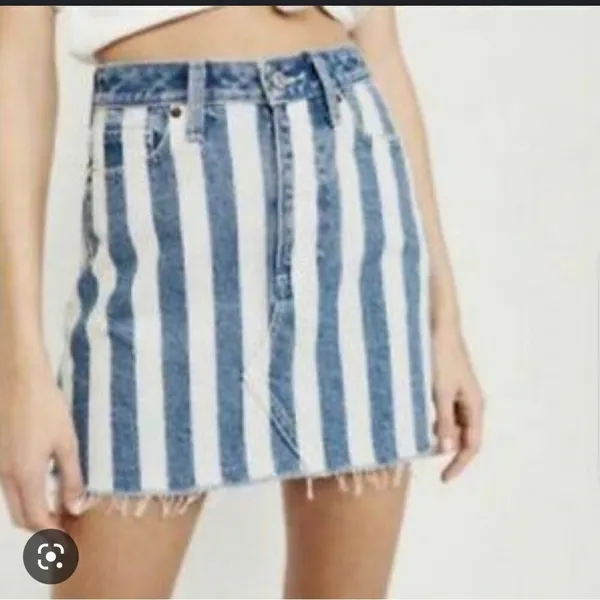 Abercrombie & Fitch Striped Denim Mini Skirt High Waist Raw Hem 24 - Image 6