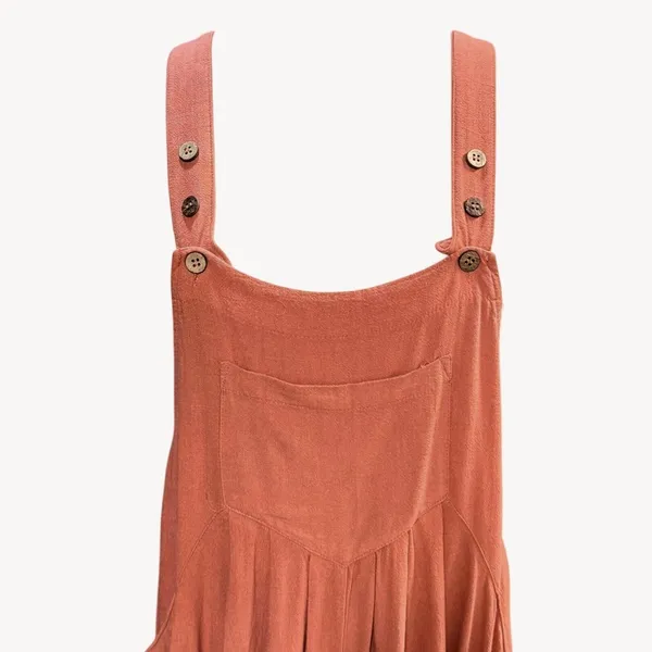Anrabess S Linen Wide Leg Jumpsuit Rust Orange Boho Summer Overalls Vacationwear - Image 5