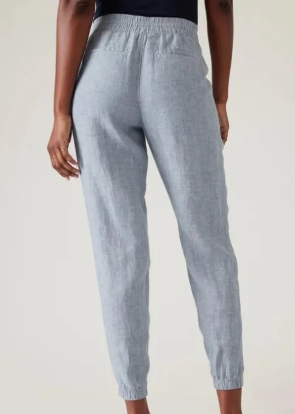 Athleta Retreat Linen Jogger Pants Womens Size 8 Blue Casual Pull On Lightweight - Image 2