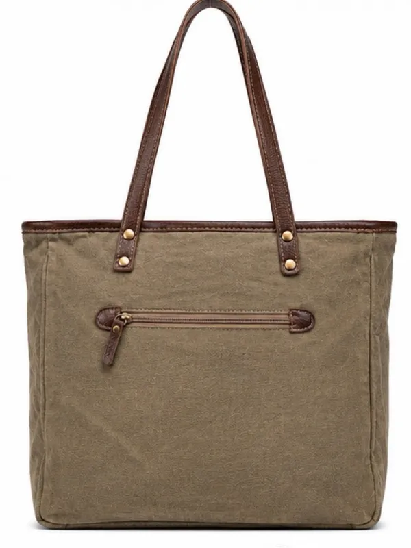 Myra Bag Southwestern Woven Rug Hair-On Hide Canvas Leather Tote - Image 2