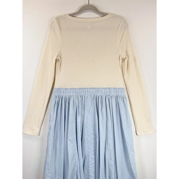 Anthropologie Daily Practice Midi Dress Blue Twofer V Neck Ribbed Stretch Medium - Image 10