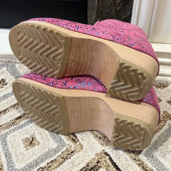 Hanna Andersson Size 36 Clog Boots Womens PINK BLUE ANKLE BOOTIES - Image 4