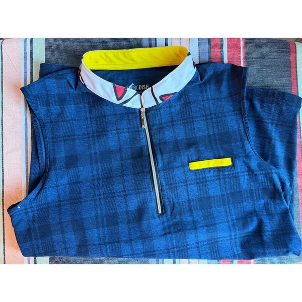 SwingDish Made USA Plaid Sleeveless Golf Polo Top Small Blue Quarter Zip - Image 4