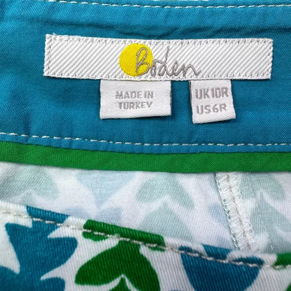 Boden Womens Skirt Blue Green Leaf Print A-Line Zip Size 6R - Image 3