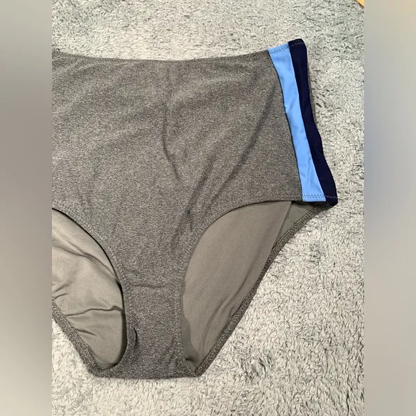 Aerie Gray and Blue Women's hi-rise Swim Bottom large - Image 3