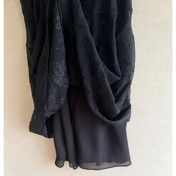 JSC Vintage 90s Black Beaded Floral Mini Dress Spaghetti Strap Size 14 Wrap Neck - Image 14