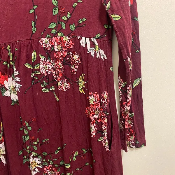 Viishow Womens Maxi Dress L Large Burgundy Red Floral Print Long Sleeve - Image 3