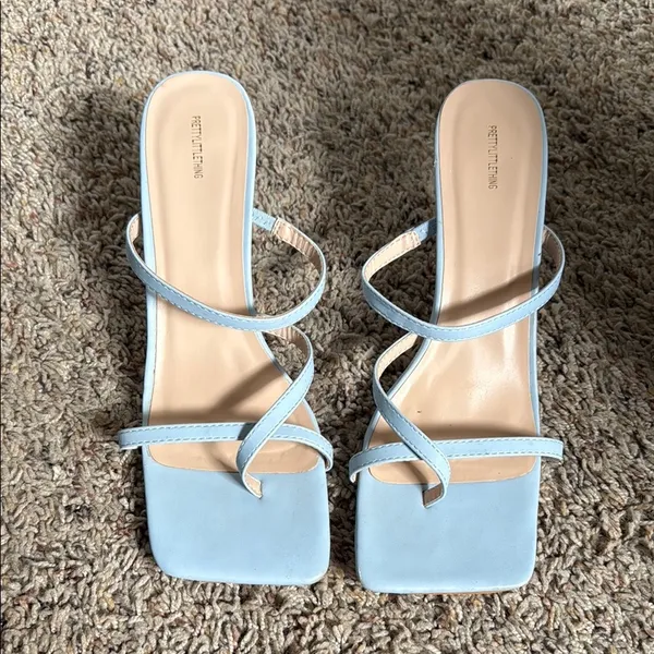 Pretty Little Thing Pastel Blue Square Toe Heels - Image 2