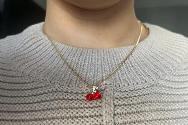 Gold Dainty Cherry Necklace - Image 4
