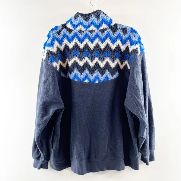 Aerie Hometown Holiday 1/4 Zip Fleece Pullover Jacket Sweatshirt Blue Medium - Image 4