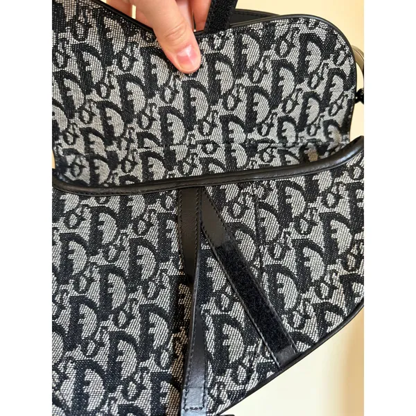 Vintage Christian Dior Saddle Bag Navy Oblique Jacquard Silver Hardware Y2K - Image 5