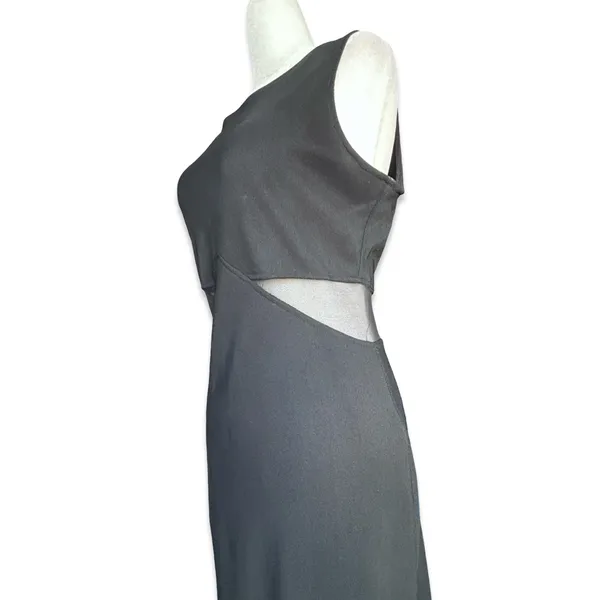 Vintage Black Mesh Cutout Maxi Dress Sleeveless Bodycon Column Gown Minimalist‎ - Image 5