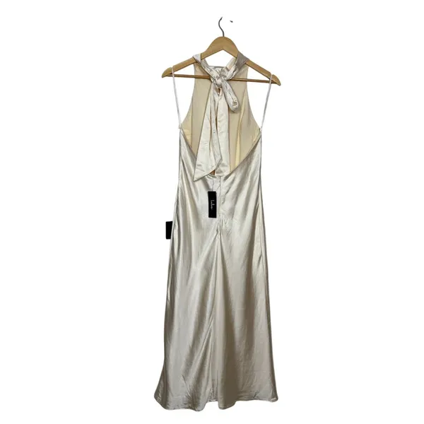 Lulus Exceptional Status Midi Dress Womens Medium Cream Halter Backless Slip NWT - Image 5