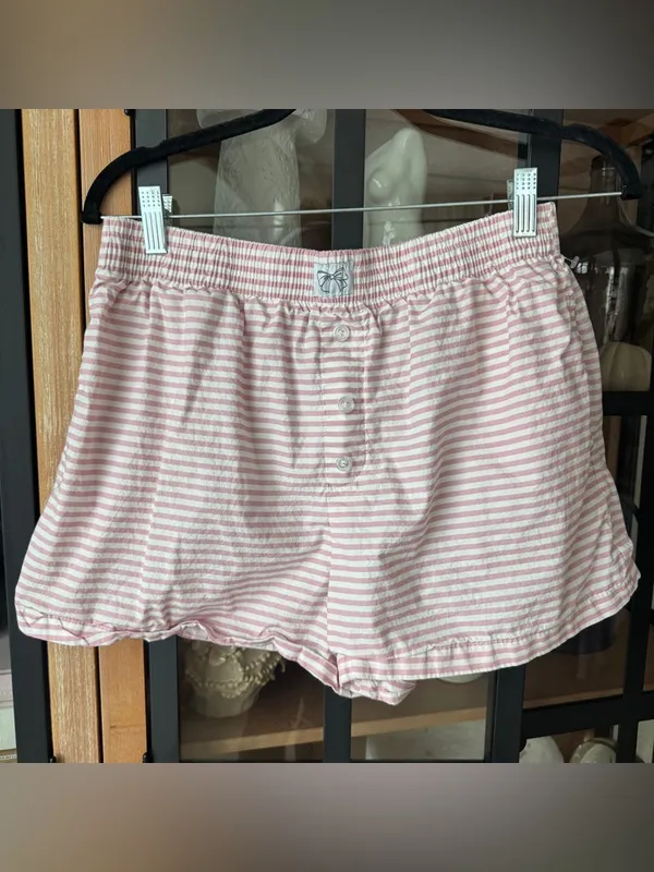 Striped boxer shorts bow sewn on patch dusty pink parke daily drills high rise - Image 5