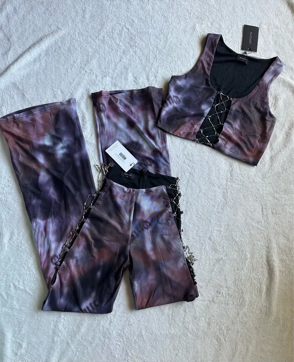 Outcast Clothing 2 Piece Set Zafira Crop Top Abstract Autumn Size L Zafira Pants Abstract Autumn Size M - Image 3