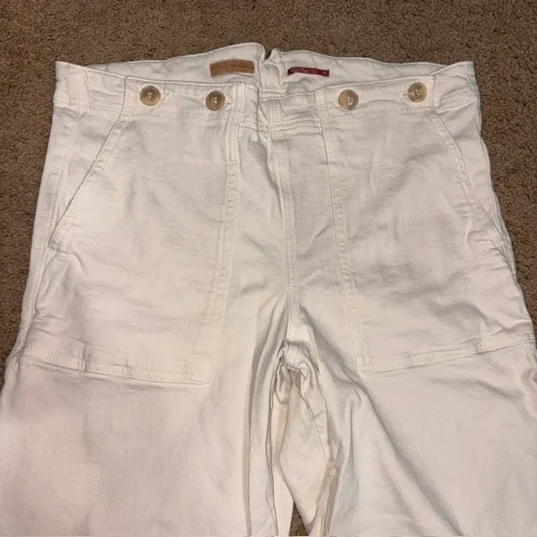 Anthropologie Pilcro Kit High Rise Wide Leg Buckle Trouser Pant Cream Pant 32 - Image 4