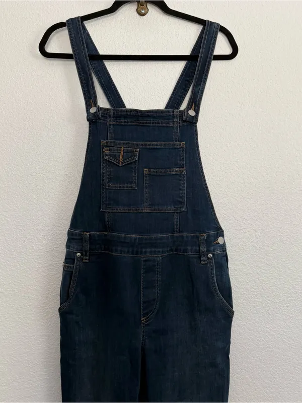 Free People Through The Woods Dark Wash Cross Back Skinny Leg Denim Overalls 28 - Image 3
