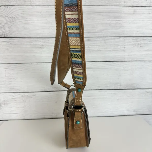 Tony Lama Woven Accent Colorful SaddleBag Leather Southwestern Crossbody‎ Purse - Image 6