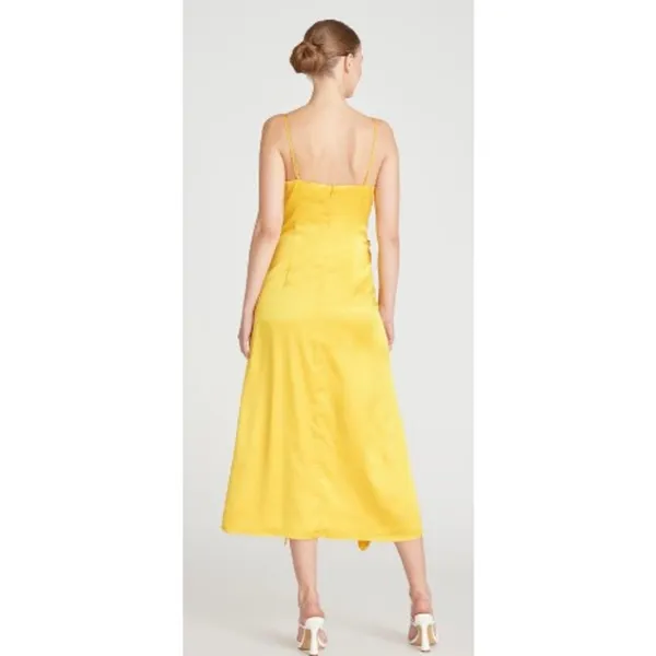 NWT AMUR Leena Pleated Ruffe Satin Maxi Slip Dress in Tuscany Yellow Sz. 12 - Image 3