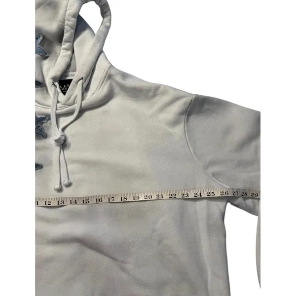 BoohooMAN Hoodie Light Blue Cotton Dark Blue‎ Patchwork Stars Streetwear Unisex - Image 4