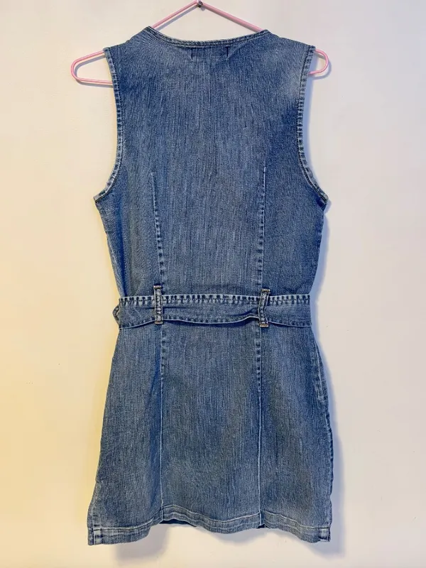 Rewash 90s Y2K Sleeveless Tank Full Zip Belted Denim Mini Dress Womens Small - Image 2