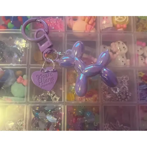 NEW‎ Pink Balloon Dog Keychain Heart Charm Keyring Cute Y2K - Image 7