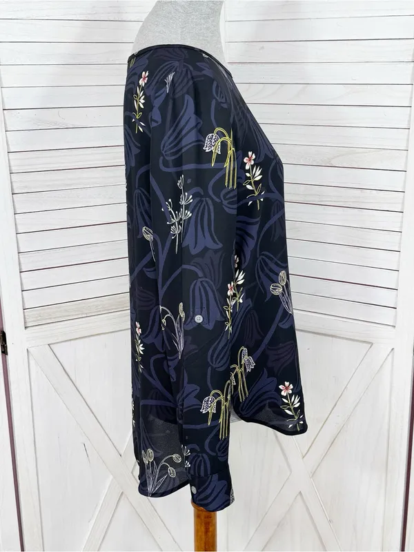Loft Botanical Floral Print Tunic Blouse Blue Multi Medium Popover Chiffon‎ - Image 3