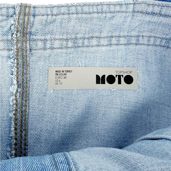 Topshop Moto Denim Jean Snap Front Dress‎ Light Wash Square Neck Size 6 - Image 5