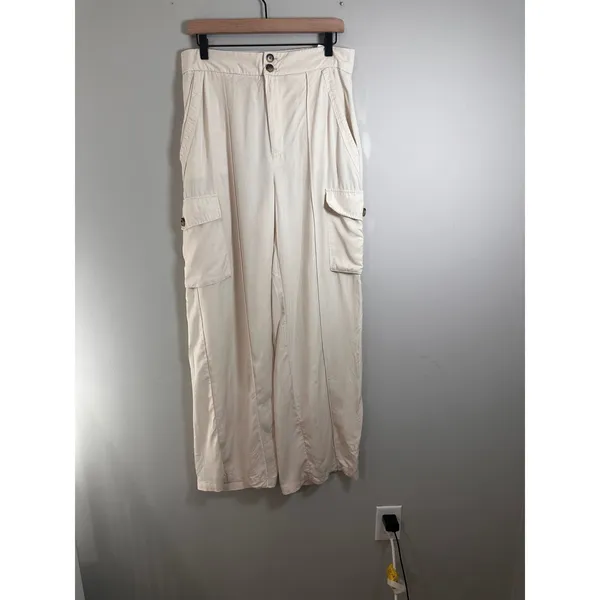 Banana Republic Tencel Wide Leg Cargo Pants Off‎ White High Rise 8 635698-00 - Image 2