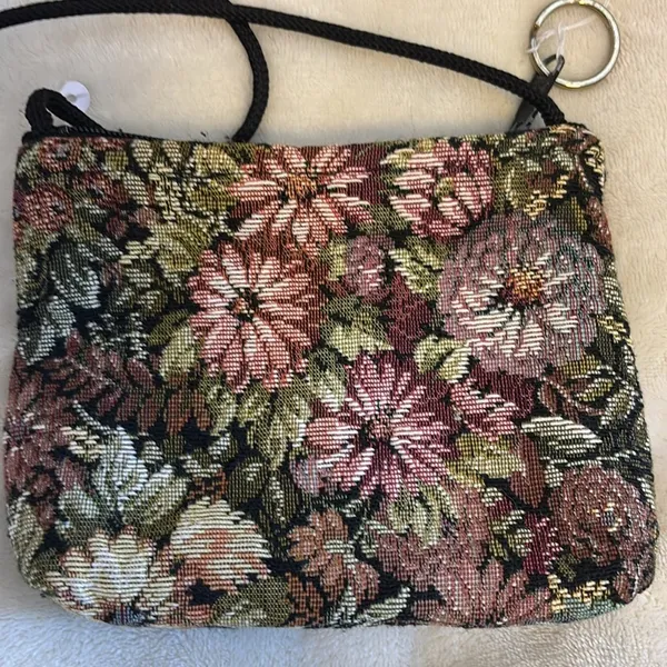 Source Unknown TAPESTRY MINI CROSSBODY COLORFUL ZIP CLOSURE ON TOP BLACK NYLON STRING CROSSBODY - Image 2