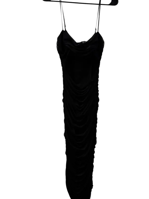 House of CB Fornarina Black Gathered Ruched Mesh Maxi Dress LG - Image 8