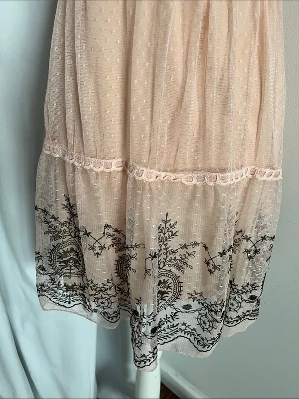 Ultra Pink Blush Stretch Sleeveless Tiered Mini Dress with Black Embroidered Hem - Image 3