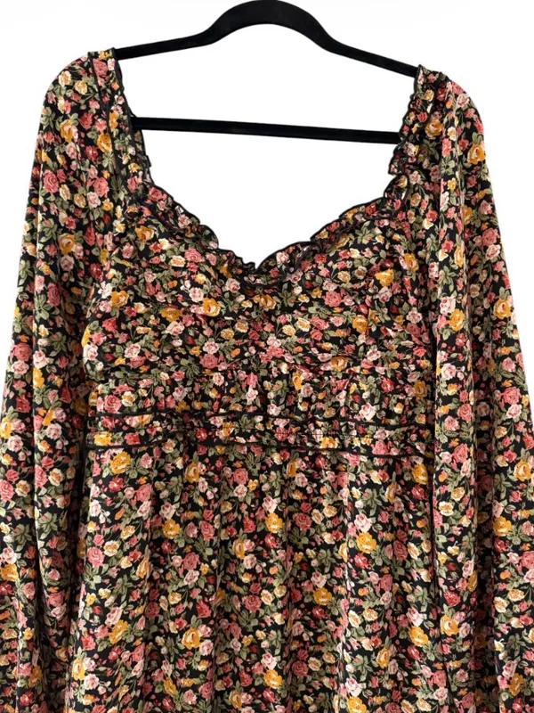 Altar’d State Black Floral Tiered Midi Dress with Puff Sleeves - Image 4