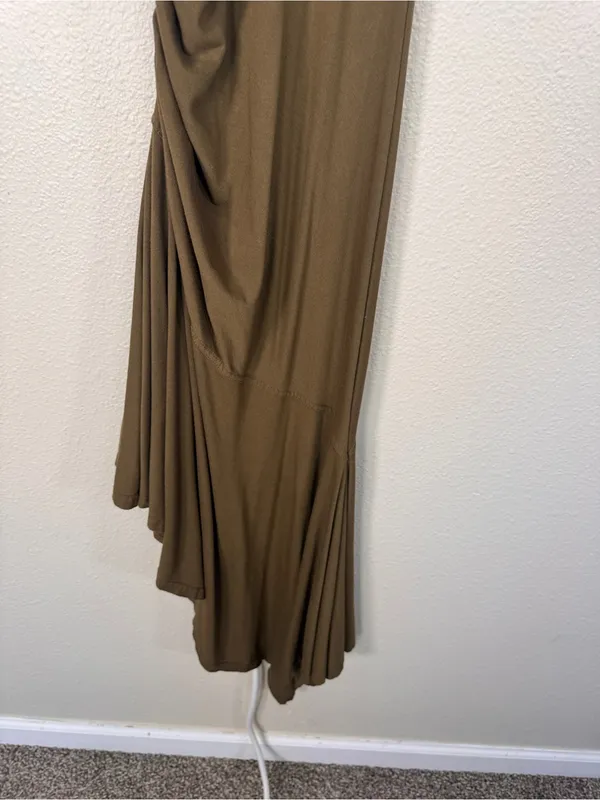 Daily Practice Olive Green Ruched Asymmetrical Midi Dress Womens XXS Casual - Image 5