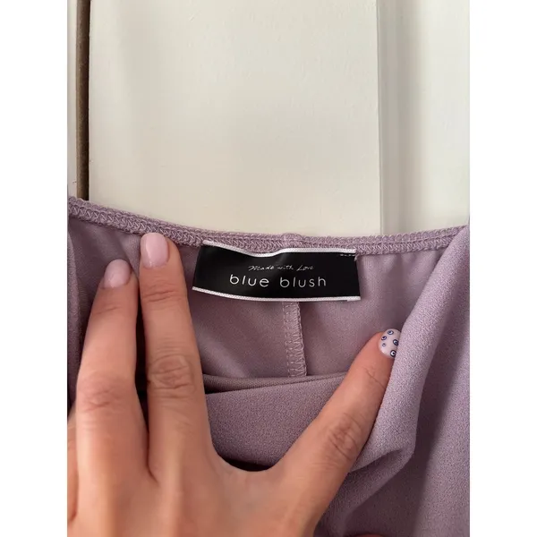 Blue Blush Purple Asymmetrical Mini Dress Women’s Medium Ruched Party Cocktail - Image 7