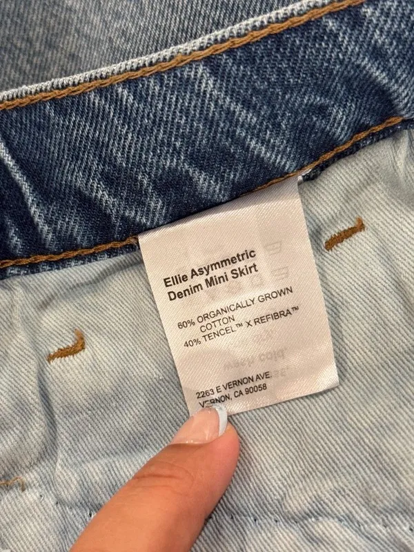 NEW Reformation Womens Mini Skirt Blue Ellie Asymmetric Denim Organic Cotton 28 - Image 8