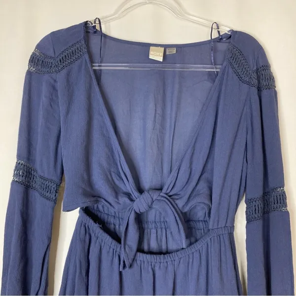 Roxy Navy Blue Long Sleeve Tie Front Beachy Mini Dress Womens XS - Image 2