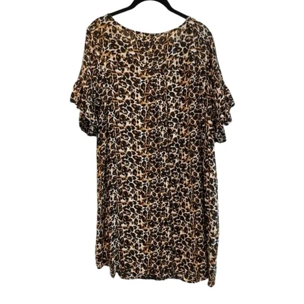 Umgee Leopard Print Button Down Shirt Dress‎ Brown Black Women’s Size Large - Image 3